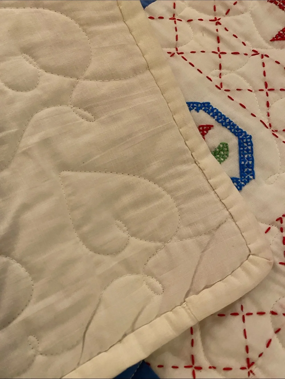 🇺🇸 Vintage Americana Amish Quaker Cottagecore Red, White & Blue Stitch Quilt